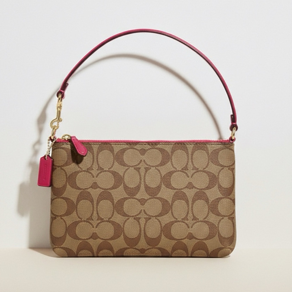 Coach signature brown and pink wristlet - Picture 2 of 12